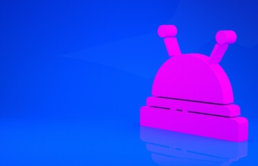 Fototapeta premium Pink Needle bed and needles icon isolated on blue background. Handmade and sewing theme. Minimalism concept. 3d illustration. 3D render.