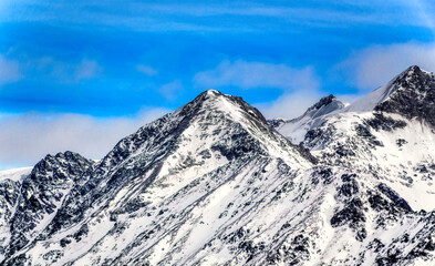 Mountain peak under snow in Dolomites, Northern Italy, Bormio region.