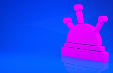 Pink Needle bed and needles icon isolated on blue background. Handmade and sewing theme. Minimalism concept. 3d illustration. 3D render.