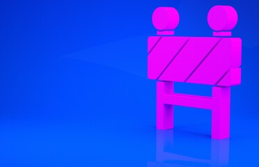 Pink Road barrier icon isolated on blue background. Symbol of restricted area which are in under construction processes. Repair works. Minimalism concept. 3d illustration. 3D render.