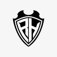 R H initials monogram logo shield designs a modern