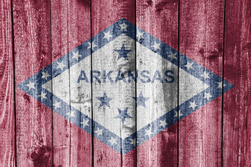 Fahne von Arkansas auf alter Holzwand