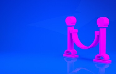 Pink Rope barrier icon isolated on blue background. VIP event, luxury celebration. Celebrity party entrance. Minimalism concept. 3d illustration. 3D render.