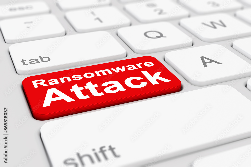 Aufkleber 3d render of a keyboard with a red key - ransomware attack