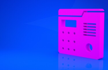 Fototapeta na wymiar Pink House intercom system icon isolated on blue background. Minimalism concept. 3d illustration. 3D render.