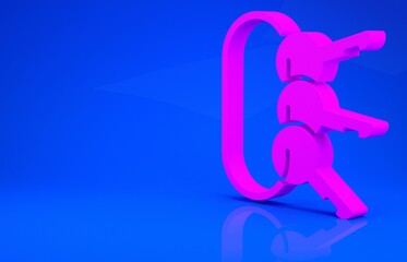 Pink Bunch of keys icon isolated on blue background. Minimalism concept. 3d illustration. 3D render.