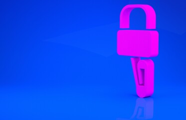 Pink Lockpicks or lock picks for lock picking icon isolated on blue background. Minimalism concept. 3d illustration. 3D render.