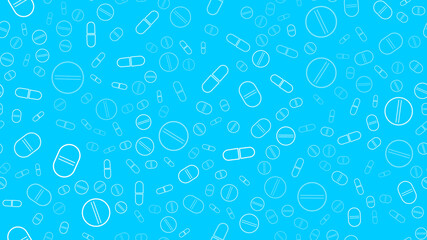 Tablets on blue.Vector illustration. Covid-19. Pandemic. Pills. Coronavirus. Seamless