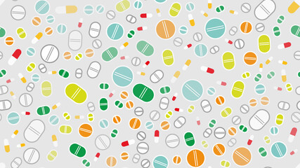 Tablets on gray.Vector illustration. Covid-19. Pandemic. Pills. Coronavirus. Seamless