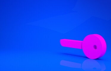 Pink Key icon isolated on blue background. Minimalism concept. 3d illustration. 3D render.