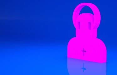 Pink Monk icon isolated on blue background. Minimalism concept. 3d illustration. 3D render..