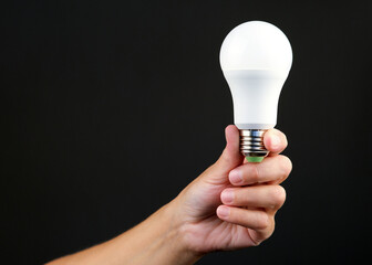Led energy-saving light bulb in the hand of a person. The concept of modern economical lighting.