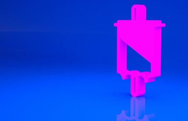 Pink Medieval flag icon isolated on blue background. Country, state, or territory ruled by a king or queen. Minimalism concept. 3d illustration. 3D render..