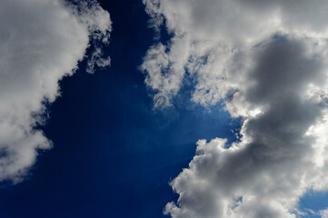 Blue sky with clouds and sun behind