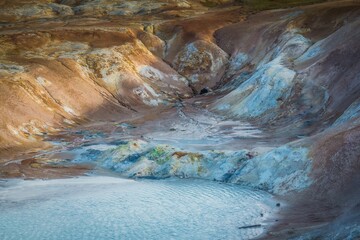 Picturesque sulphur depositions in hot spring in Iceland.