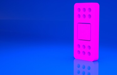 Pink Bandage plaster icon isolated on blue background. Medical plaster, adhesive bandage, flexible fabric bandage. Minimalism concept. 3d illustration. 3D render..