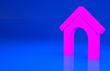 Naklejka premium Pink Dog house icon isolated on blue background. Dog kennel. Minimalism concept. 3d illustration. 3D render..