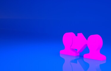 Pink Project team base icon isolated on blue background. Business analysis and planning, consulting, team work, project management. Minimalism concept. 3d illustration. 3D render..