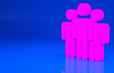 Pink Users group icon isolated on blue background. Group of people icon. Business avatar symbol - users profile icon. Minimalism concept. 3d illustration. 3D render..
