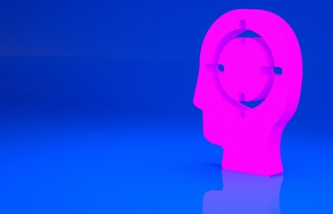 Pink Head hunting icon isolated on blue background. Business target or Employment sign. Human resource and recruitment for business. Minimalism concept. 3d illustration. 3D render..