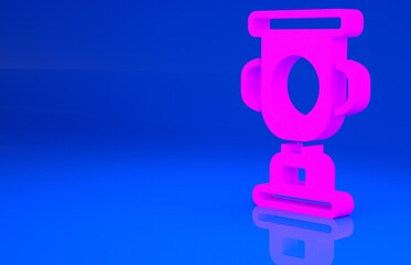 Pink Award cup icon isolated on blue background. Winner trophy symbol. Championship or competition trophy. Sports achievement sign. Minimalism concept. 3d illustration. 3D render..