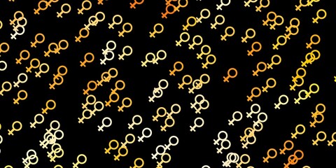 Dark Orange vector background with woman symbols.