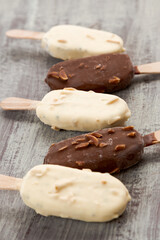 chocolate ice cream on wooden background