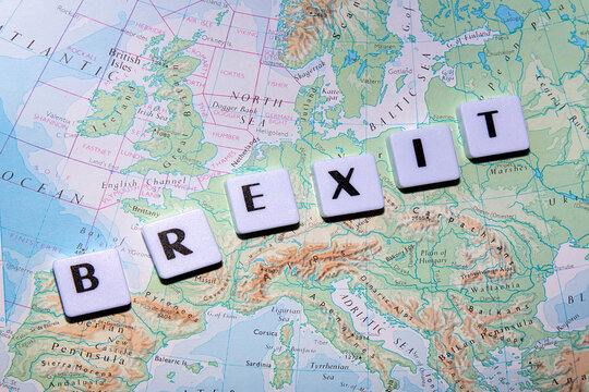 London, UK: January 11, 2018: Close Up Of The Word Brexit Over A Map Of Europe. Britain Is Scheduled To Leave The European Union At Midnight On December 31, 2020.