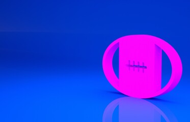 Pink Rugby ball icon isolated on blue background. Minimalism concept. 3d illustration. 3D render..