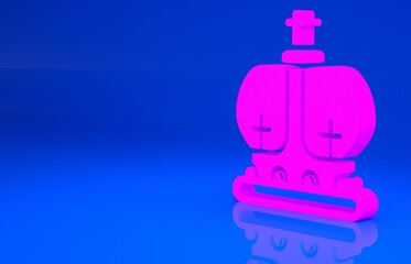 Pink British crown icon isolated on blue background. Minimalism concept. 3d illustration. 3D render..