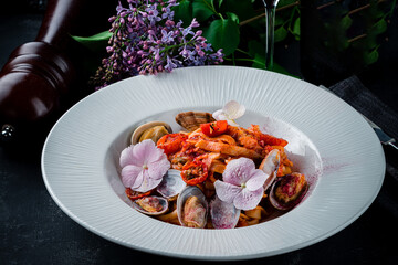 yummy italian pasta with seafood