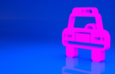 Pink Police car and police flasher icon isolated on blue background. Emergency flashing siren. Minimalism concept. 3d illustration. 3D render..
