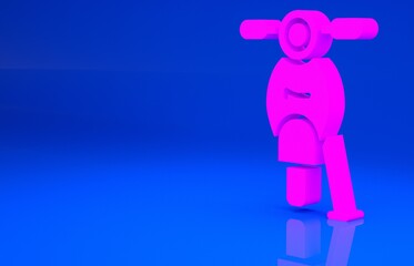 Pink Scooter icon isolated on blue background. Minimalism concept. 3d illustration. 3D render..