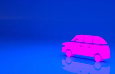 Pink Hatchback car icon isolated on blue background. Minimalism concept. 3d illustration. 3D render..