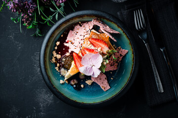 Slice of cheesecake topped