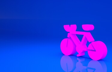 Pink Bicycle icon isolated on blue background. Bike race. Extreme sport. Sport equipment. Minimalism concept. 3d illustration. 3D render..