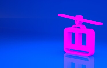 Pink Cable car icon isolated on blue background. Funicular sign. Minimalism concept. 3d illustration. 3D render..