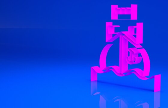 Pink Cargo ship icon isolated on blue background. Minimalism concept. 3d illustration. 3D render..