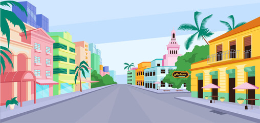 Cuba city life flat color vector illustration