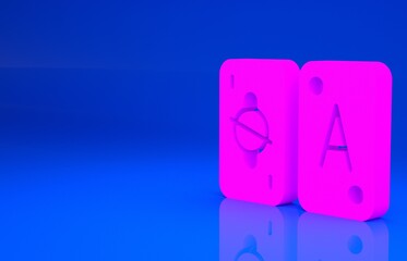 Pink Tarot cards icon isolated on blue background. Magic occult set of tarot cards. Minimalism concept. 3d illustration. 3D render..