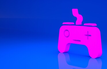 Pink Gamepad icon isolated on blue background. Game controller. Minimalism concept. 3d illustration. 3D render..