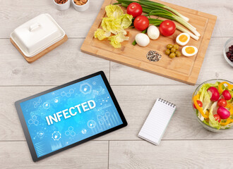 Healthy Tablet Pc compostion with INFECTED inscription, immune system boost concept