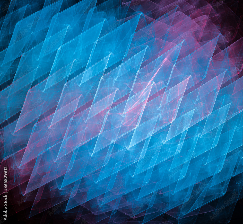 Poster blurred blue rhombuses intersect to create the background. pink flashes of color are visible. abstra