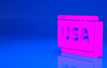 Pink USA United states of america on browser icon isolated on blue background. Minimalism concept. 3d illustration. 3D render..