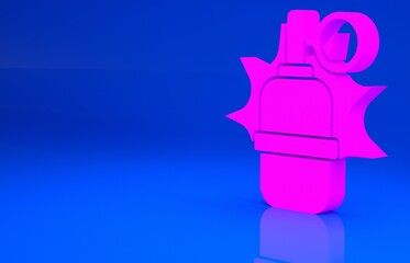 Pink Hand grenade icon isolated on blue background. Bomb explosion. Minimalism concept. 3d illustration. 3D render..