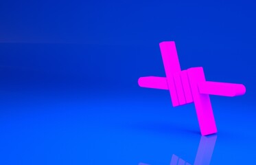 Pink Barbed wire icon isolated on blue background. Minimalism concept. 3d illustration. 3D render..