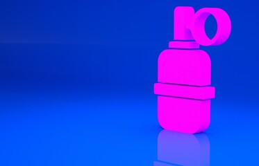 Pink Hand grenade icon isolated on blue background. Bomb explosion. Minimalism concept. 3d illustration. 3D render..