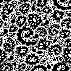 ETHNIC DOODLE Oriental Tatar Black Ornament Folk Seamless Pattern Vector Illustration for Print Fabric and Digital Paper
