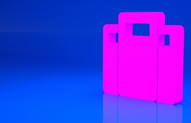 Pink Police assault shield icon isolated on blue background. Minimalism concept. 3d illustration. 3D render..