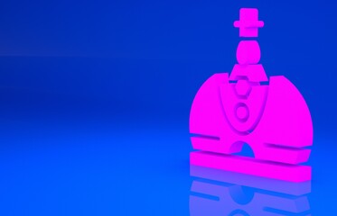 Pink King crown icon isolated on blue background. Minimalism concept. 3d illustration. 3D render..